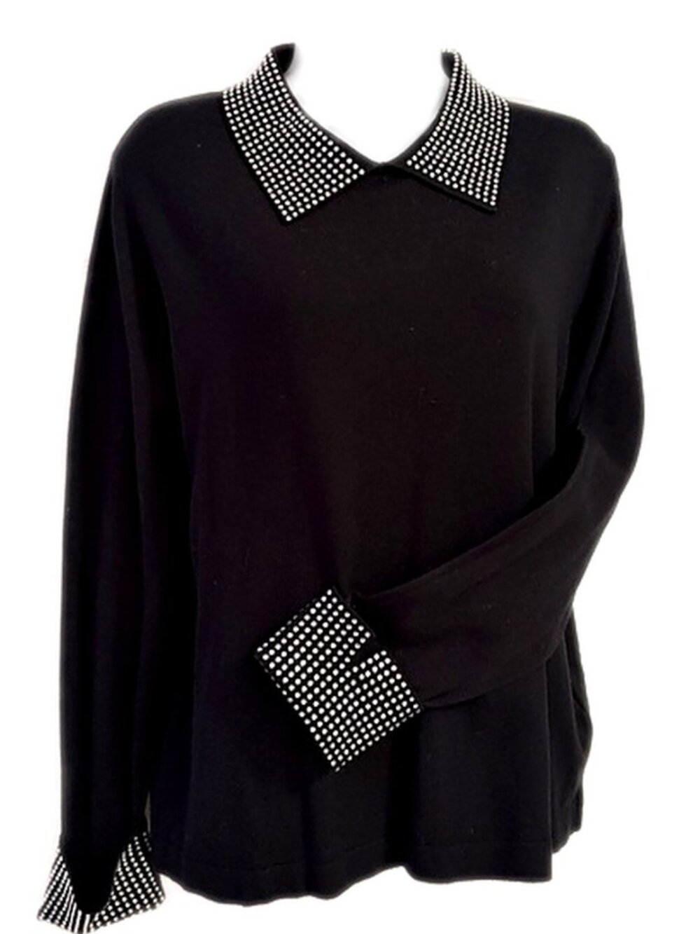 Liv Milano Women’s Sweater Collar Rhinestones embellished Black size Large